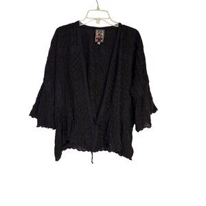 Johnny Was Black Embroidered Kimono Top With Bell Sleeves Size L